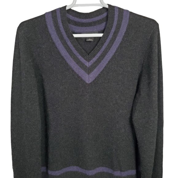 Bloomingdales The Mens Store Sz XL Sweater Cashmere V-neck Pullover Gray Purple - Picture 8 of 12